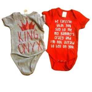 New Creations of Grace onesies. 3-6mos.. Red and gray.
